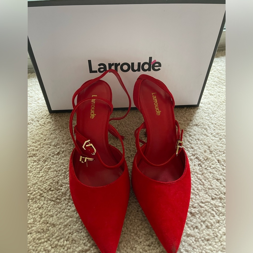Larroude Vibrant Red Strappy Heels